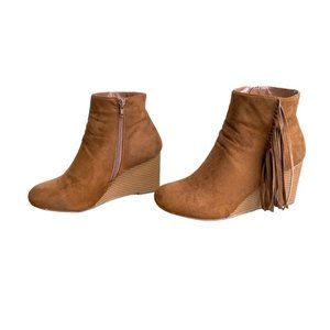 Torrid Fringe 3" Wedge Suede 8" tall Zip Bootie Brown/Rust Sz 6 #02